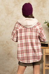 Drawstring Plaid Long Sleeve Hooded Jacket OutfitFlow